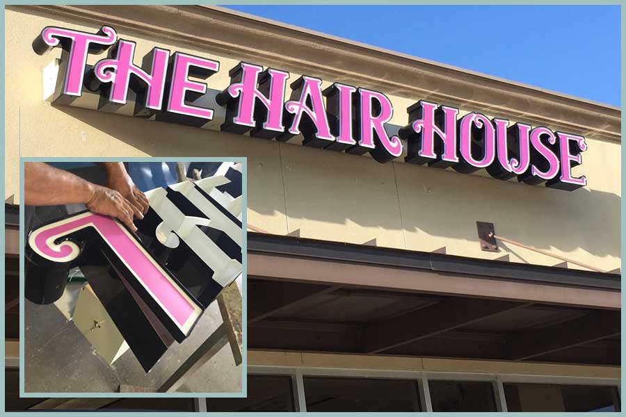 Channel Letter lighted sign for The Hair House by www.angelgomezsigns.com