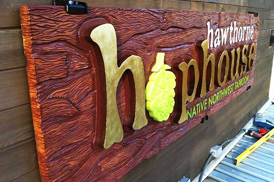HDU carved sign for The Hophouse bar in Oregon, by www.angelgomezsigns.com