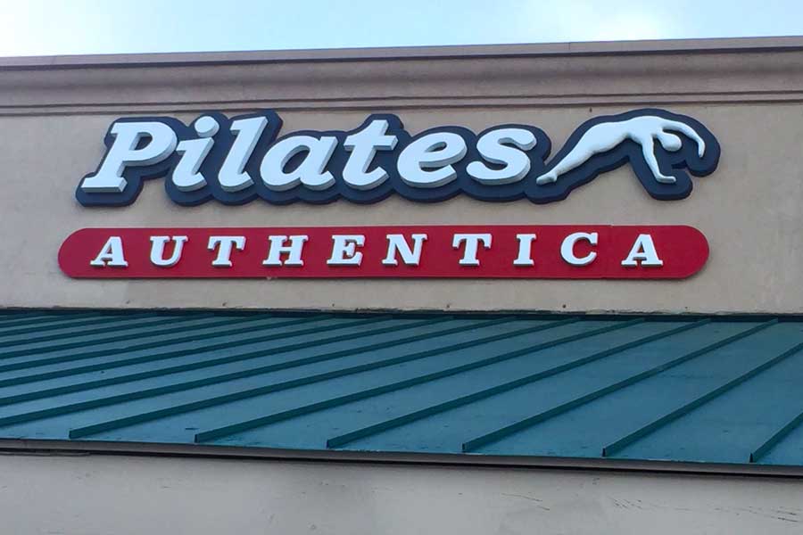 Metal and Polystyrene sign for Pilates Authentica in San Antonio, Texas, by www.angelgomezsigns.com