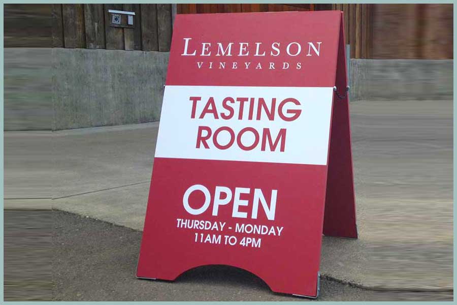 sandwich sign made from MDO wood for Lemelson Vineyards by angelgomezsigns.com